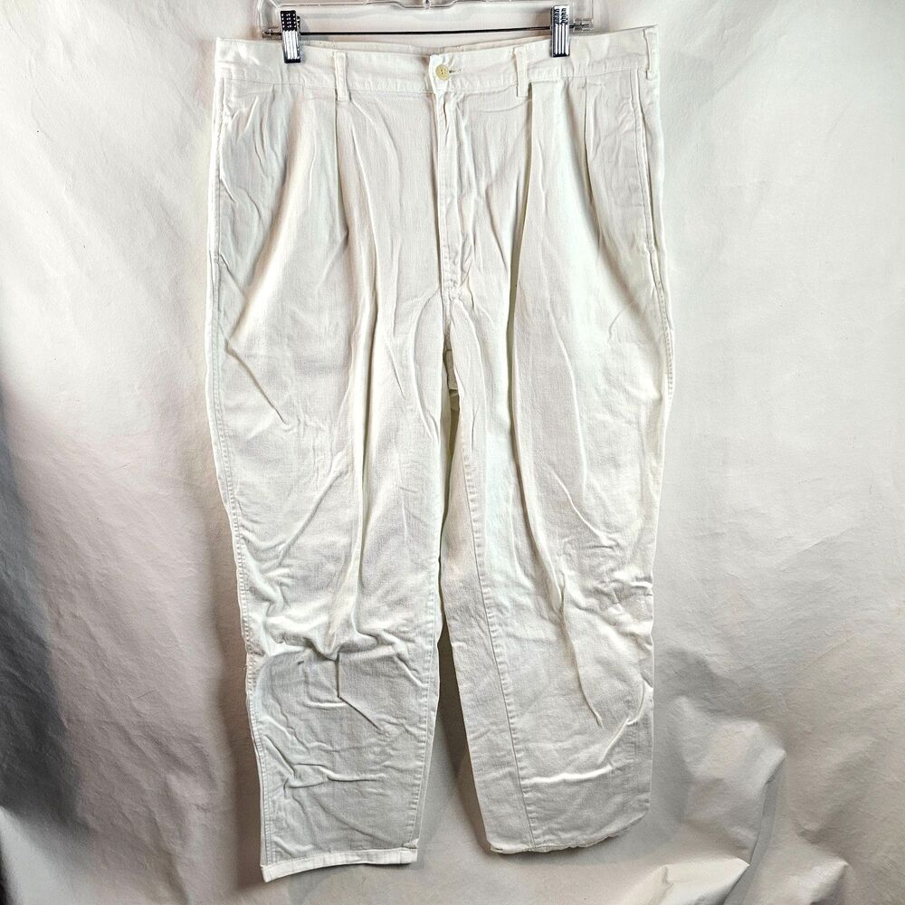 Vintage Polo Ralph Lauren Pants Men 36x30 White Pleated Chino Preppy Made in USA